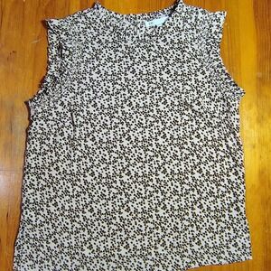 DR2 Womens Small Floral Print‎ Sleeveless Ruffle Neck Top Blouse y2k twee